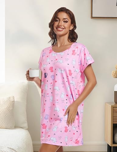 XPUDAC 6 Pack Nightgowns for Women Soft Sleepwear Short Sleeve Women's Nightgowns Print Sleepdress4