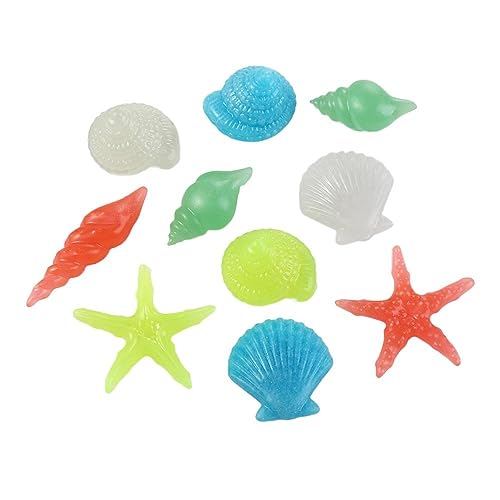 Leadigol 10Pcs Sea Shells Mix Luminous Stone Glow in The Dark Garden Pebbles Rocks Glowing Shells Conch and Starfish for Home Outdoor Walkways Garden Path Patio Lawn Garden Yard Fish Tank Decor