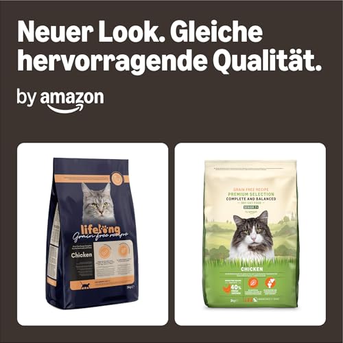 by Amazon Katzenfutter für ältere Katzen (Senior), Fein zubereitetes Trockenfutter mit frischem Huhn, Getreidefreie Rezeptur, 3 kg (1er-Pack)(Zuvor eine Marke von Lifelong, gleiches Produkt)