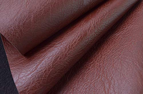 Image of Wento Thick 1 Yard Faux Leather Soft Skin Grain PU Fabric for Furniture Cover, Reupholster Sofa Chairs, Cushions, Vinyl Upholstery (1yard, Red Brown)