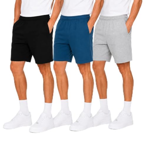 Image of Essential Elements Mens 3 Pack 100% Cotton Lounge Pajama PJ Shorts | Soft Breathable Knit With an Elastic Waist and Handy Pockets, Comfy for Sleep, Workouts and Relaxed Everyday Wear