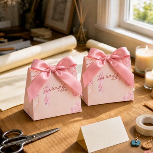 Image of SATYAM KRAFT 50 Pcs Decorative Paper Gift Box with Ribbon | Premium Gift Packaging Box for Hampers, Chocolates, Return Gifts, Wedding & Birthday