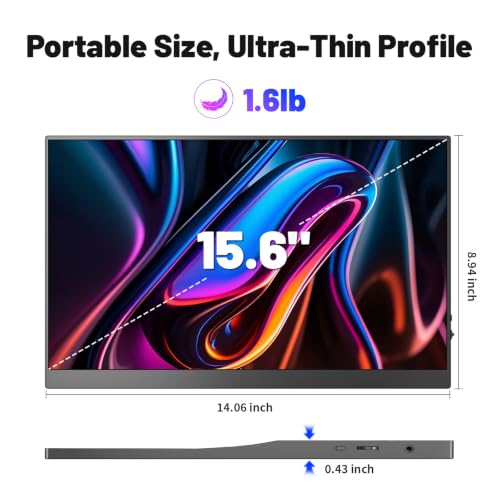 Image of Portable Monitor Touchscreen 15.6 Inch 1080P FHD 72% sRGB Touch Screen Monitor Portable with Kickstand & Speaker, HDMI USB-C Second Screen for Laptop PC Phone, VESA Mountable