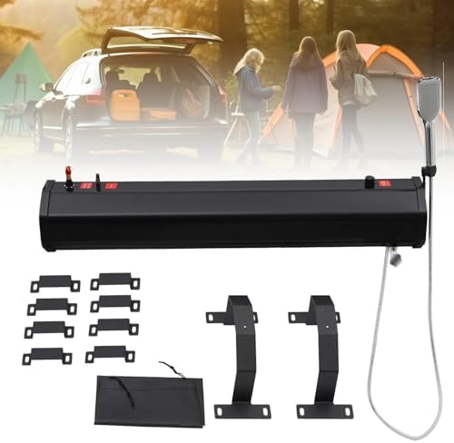 Portable Solar Heated Shower, 30L/7.9Gal Pressurized Water Tank for Camping, Includes 4.92ft Hose & Showerhead, Ideal for RVs, Trucks, Off-Road Vehicles, Outdoor Water Storage