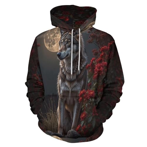 Sweat à capuche homme lune loups pull noir idée cadeau original unique
