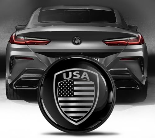 Image of Biomar Labs Rear Trunk Tuning Badge 74mm Compatible with BMW Emblem Bonnet Boot 51148219237 USA Flag Black Silver EZ 4