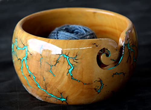 Image of Lichtenberg Figure Yarn Bowl - Handmade Wooden Yarn Bowl for Knitting Yarn Ball Holder - Yarn Bowls with Holes Crochet Bowl Holder - Yarn Storage Bowl 7 inch x 4 inch inches (FRBW)