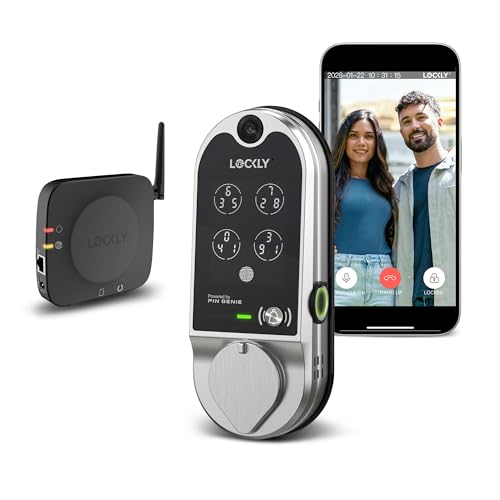 Lockly Vision Smart Lock, HD Video Doorbell Smart Locks for Front Door, Fingerprint Door Lock, Touchscreen Keypad, App Control, No Monthly Fee, Auto Lock