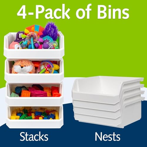 Image of ReadySpace Plastic Containers for Organizing and Storage Bins for Closet, Kitchen, Office, Garage or Pantry Organization, Stackable Bins, Extra Large (14.8 inch x 16.5 inch x 7 inch), 4-Pack, White