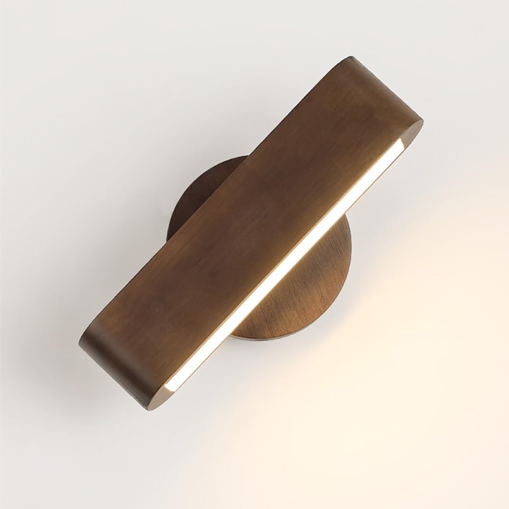 COSRUB Nordic Wooden LED Wall Lamps, Rotatable Rectangle Wall Mounted Light Japanese Dimmable Linear Wall Sconce Fixture for Bedroom Bedside Hallway(Walnut)