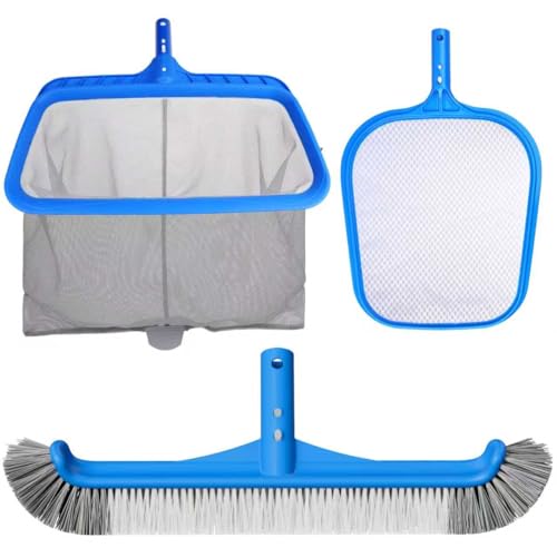 3-in-1 TidyMister Pool Cleaning Kit 18 Pool Net with Deep Bag & 18 Pool Brush Head & 9 Ultra Fine Mesh Skimmer Net Cleaning Set for Above Ground Inground Pools Spas Hot Tubs