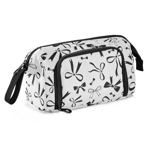 Image of Bow Gray Pencil Case Pouch Big Capacity Pencil Bag Box Organizer Pen Case with Zipper Pencil Cases for Girls Boys Women School College Office