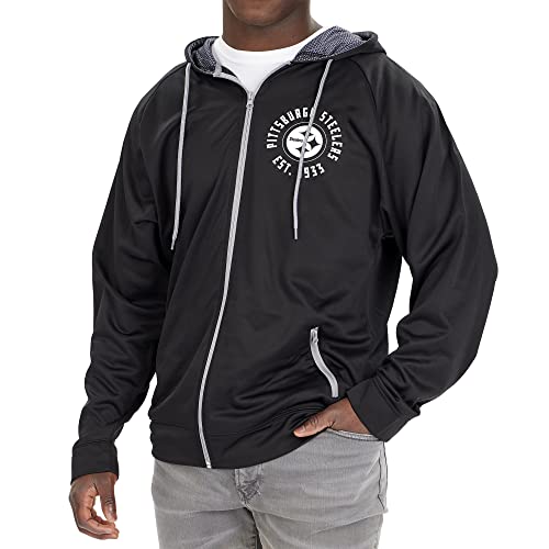 Zubaz Men's NFL Black Mono Full Zip Hoodie with Viper Print Details, Football Jacket, Pittsburgh Steelers, Large