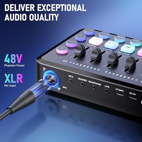 Image of Xclamor : XA-S31 Gaming Audio Mixer Live Sound Card with XLR Microphone Interface 48V Phantom Power RGB Lighting DJ Effects Voice Changer USB OTG for Podcast Streaming Recording PC Smartphone