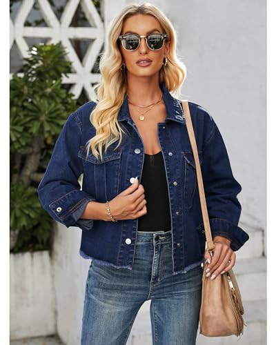 luvamia Jean Jacket Women Trendy Oversized Denim Jacket Raw Hem Long Sleeves Fashion Casual Jackets Shacket with Pockets4