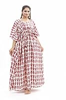 MODI FACTORY Jaipur Export Quality,Women's Cotton Kaftan Plus Size Maxi Kaftan Gown Handmade Jaipur Block Print Sleepwear One Piece Long Dress Jaipur Maroon Buti,Free Size,