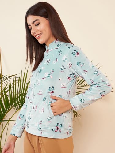 Image of Modeve Floral Printed Stand Collar Lightweight Tailored Jacket