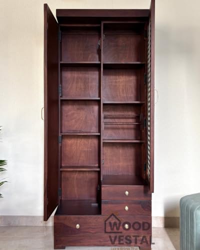 Image of Wood Vestal Sheesham Wood Dressing Table with Double Door | Wooden Dressing Table | Sheesham Wood | Bedroom Furniture, Walnut Finish | DD - D