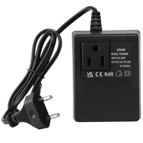 200W Transformador de Potencia, Convertidor de Voltaje de 220V/240V a 110V/120V, Adaptador de Enchufe para Routers, Adaptador de Corriente Portátil para Viajes, Convertidor de Potencia (EU Enchufe)