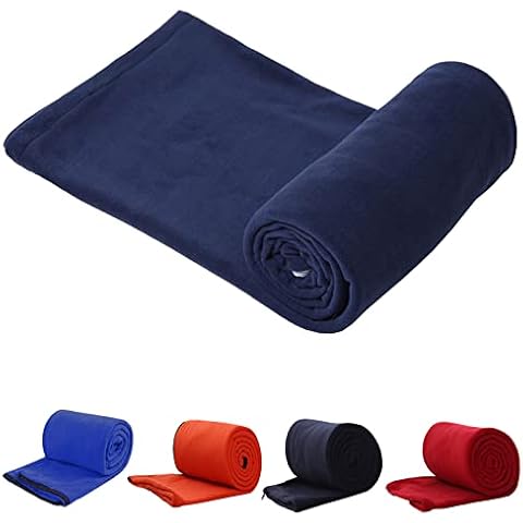 E-Onfoot Fleece Sleeping Bag Liner, Camping Sleeping Bag Travel Sheet with Zipper (Navy Blue) Cover