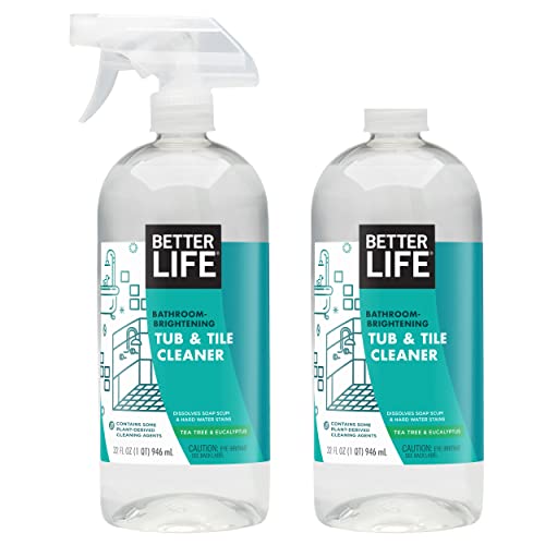 BETTER LIFE Bathroom Cleaner - Tea Tree Bathtub & Shower Cleaner Spray for Glass and Tile - Foaming Mold and Mildew Remover for Tub Works on Hard Water Stains - 32oz (Pack of 2)