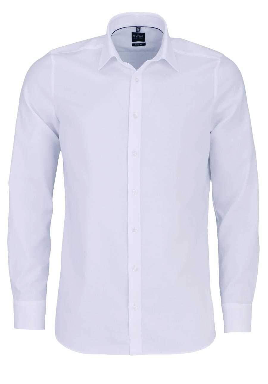 OLYMP Level Five Body Fit Camisa de manga larga New Kent cuello sarga elástica blanca, Blanco, 42
