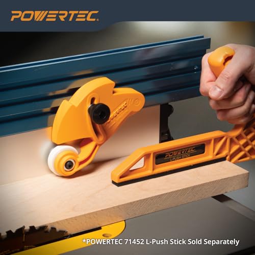 Image of POWERTEC Adjustable Roller Stock Guide, One Way Bearing Stock Feeder Tool - Reduce Kickback & Increase Shop Safety - For Table Saw, Router Tables, Band Saws, Auxiliary Fence w /T-Slot Mount (71935)