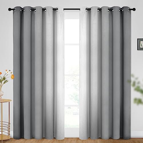 Image of SimpleHome Ombre Curtains Grey to Grey White for Living Room 62Wx84L | Room Darkening Curtains for Bedroom,Gradient Light Blocking Curtain,Thermal Insulated Grommet Window Drapes,2 Panels,84 Inch