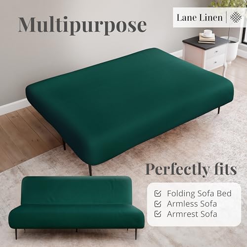 LANE LINEN Futon Couch Bed Cover - Soft Stretchable Couch Cover, Textured Fabric Sofa Protector, Easy to Use Mattress Cover with Elastic Bottom, Machine Washable - Dark Green - Image 5