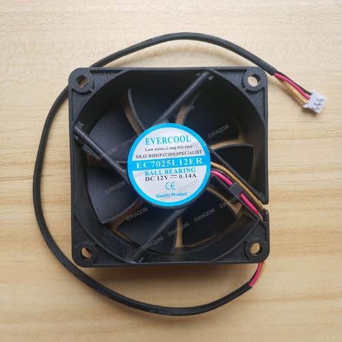 DJHAQDM Compatible para EVERCOOL EC7025L12ER 12V 0.14A 7025 3-Wire Ventilador refrigeración