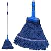NEWE Commercial Mop for Floor Cleaning, Heavy Duty Industrial Mops with 55 inches Long Handle, Looped-End Wet Dry String Mop for Hardwood Tile Concrete Home Kitchen Office Garage (Blue)