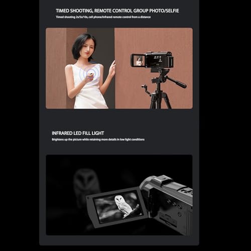 Filmadora Com Câmera de Vídeo 5K, Câmera Vlogging Wifi de 56 MP Com Tela Sensível Ao Toque de 3 Pole