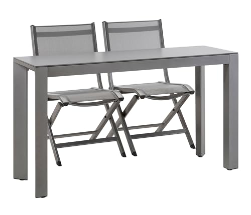 Dehner Gartentisch Chicago, schmaler Balkontisch, bis zu 6 Sitzplätze, 133.5 x 75 x 42 cm, Aluminium/Stein, grau