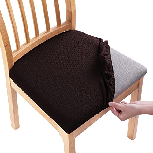 Smiry Seat Covers for Dining Room Chairs Set of 4, Stretch Jacquard Dining Chair Covers Removable Washable Slipcovers Protector, Chocolate
