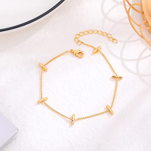 Image of Womens Dainty Gold Chain Bracelet,Simple Layered Chain Bracelets,Beaded Turquoise Bracelet,Charm Crystal Bar,Heart,Karma,Triangle,Pearl Bracelets for Women