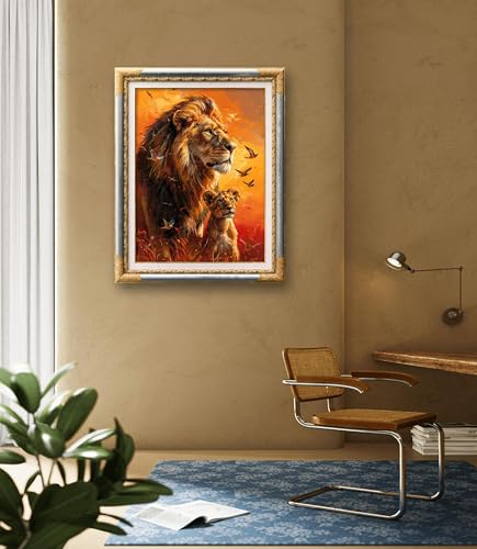Image of Leczany Cross Stitch Patterns Stamped Kit for Beginners | Embroidery Supplies DIY Craft Kit Needlepoint for Adults Starter | 11CT, 3 Strands | Lion King Father and Son 15.8x21.3 inches