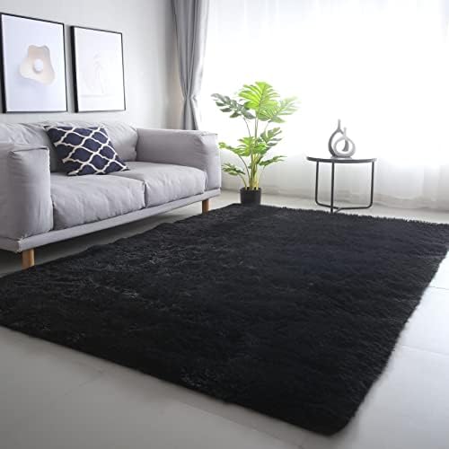 CAIYUECS Shag Area Rug,Indoor Ultra Soft Plush Rugs for Bedroom Living Room, Non-Skid Modern Nursery Faux Fur Rugs for Kids Room Home Decor (8x10 Feet, Black)