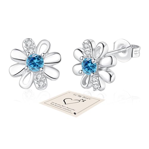 Boucles d'oreilles marguerite en argent avec pierre de naissance colorée pour femme