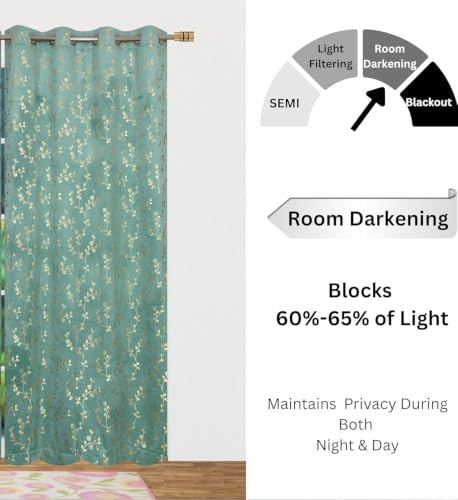 Image of Velvet Room Darkening Long Door Curtain 9 Feet, Golden Foil Print