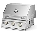 Hygrill Heavy Duty 3-Burner Built In Grill, Stainless Steel Grill Head for Outdoor Kitchen, Natural Gas