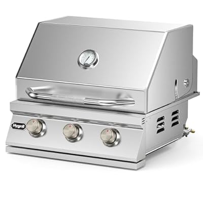 Hygrill Heavy Duty 3-Burner Built In Grill, Stainless Steel Grill Head for Outdoor Kitchen, Natural Gas