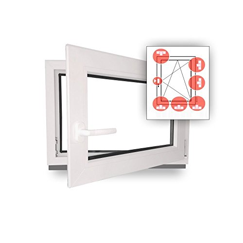 Preisvergleich Produktbild Fenster - Einbruchschutz - weiß - WK2 / RC2 Sicherheitsbeschlag - BxH 90x70 cm - DIN Rechts + 3 Pilzköpfe - abschließbarer Fenstergriff - Wunschmaße möglich