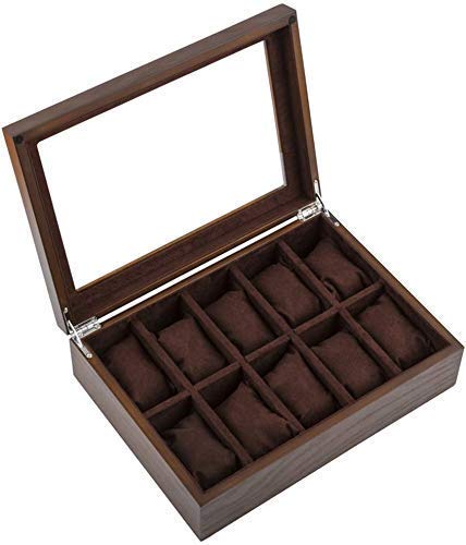 Preisvergleich Produktbild NBVCX Wohnaccessoires Uhrenbox Schmuck Aufbewahrung Holzuhr Aufbewahrungsbox Glas Schiebedach Braune Uhren Vitrine Mechanische Uhren Vitrinen für Armbanduhren Schmuck Armband Sammlungen 10 Gürtel