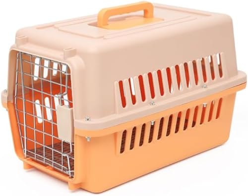 Livmorx ペット用航空キャリーケース ハードタイプ輸送用ケース ハンドル付き プラスチック製 輸送用 小型犬・中型犬・大型犬、猫に適応 (オレンジ色)