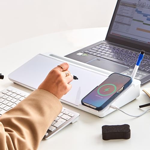 Image of Garood Desktop Whiteboard with Wireless Charger Adapter Included Desk Buddy Charging Desktop Whiteboard Keyboard Glassboard Dry Erase Board Dry Erase Accessories 15.8X7X2 inches