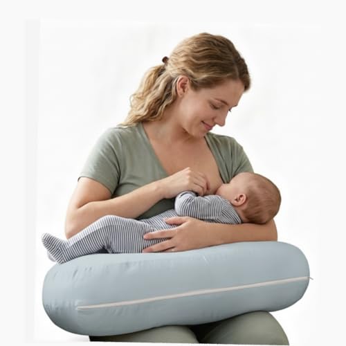 Image of Plushii U-Shaped Nursing Pillow with Washable Cover,Blue | Ergonomic U-shaped breastfeeding support pillow for mom and baby, featuring a soft, breathable and washable cover