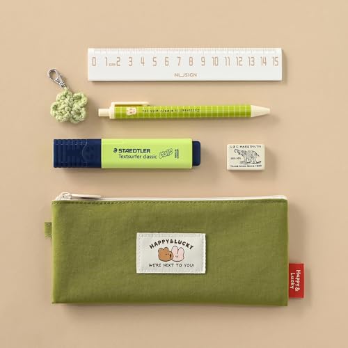 Image of Monolike Happy and Lucky Daily pen case, Green - Slim Water-Resistant Nylon Pen Pouch, Aesthetic Vivid Stationery Organizer for Office