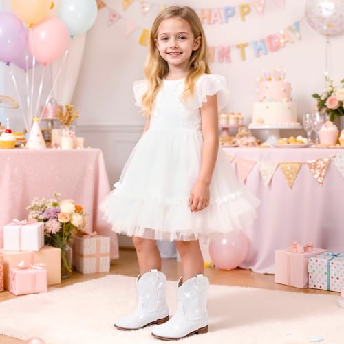 Image of Motasha Toddler Girls Cowgirl Boots Glitter Toddler Cowboy Boot Ankle Girls Boots Little Kids Horse Riding Shoes Party Birthday
