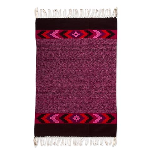 NOVICA Zapotec Wollteppich, 122 x 180 cm, Violett/Rot