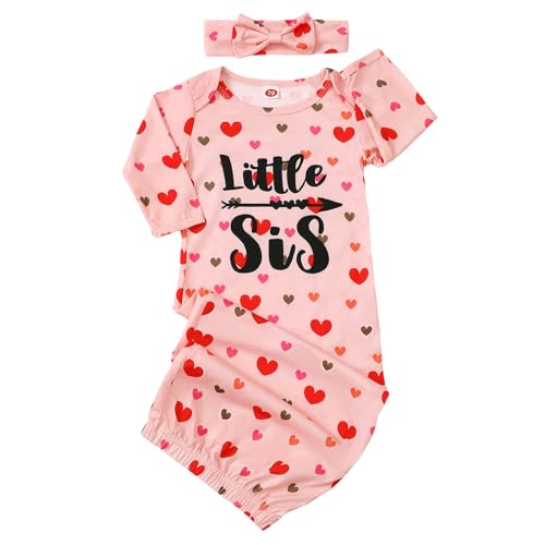 Image of AMAWMW Newborn Baby Girl Little Sister Sleeper Gown Stripe Long Sleeve Nightgown Pajamas Gifts Stuff Essential Outfit